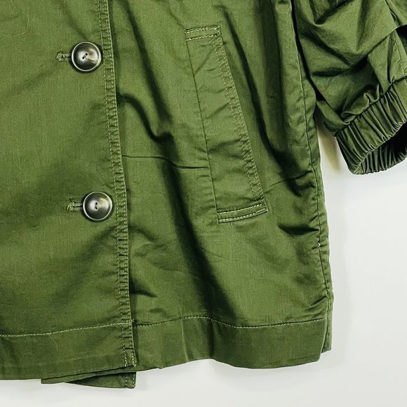 Cabi Olive Green 3/4 Ruched Sleeves Short Length Trench Jacket Coat Womens Small - Picture 4 of 6
